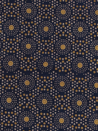 Indigo Ivory Mustard Block Printed Cotton Fabric Per Meter - F0916710