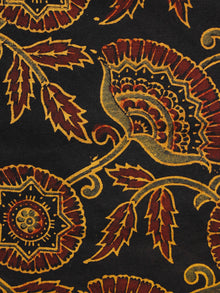 Black Yellow Brown Ajrakh Hand Block Printed Cotton Blouse Fabric - BPA064