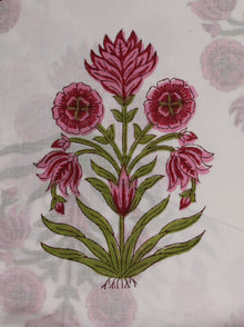 White Pink Green Hand Block Printed Cotton Fabric Per Meter - F001F2031