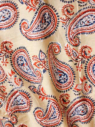Light yellow red Hand Block Printed Cotton Fabric Per Meter - F001F1885
