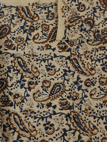 Beige Indigo Hand Block Printed Kalamkari Cotton Cambric Fabric Per Meter - F0916128