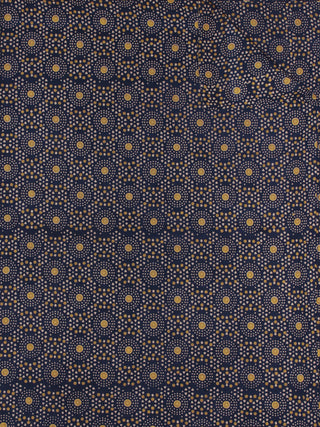 Indigo Ivory Mustard Block Printed Cotton Fabric Per Meter - F0916710