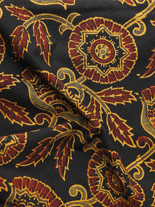 Black Yellow Brown Ajrakh Hand Block Printed Cotton Blouse Fabric - BPA064