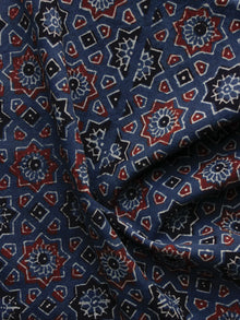 Blue Red Black Ajrakh Printed Cotton Fabric Per Meter - F003F1196
