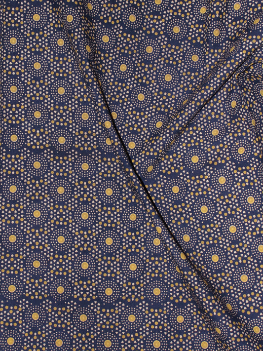 Indigo Ivory Mustard Block Printed Cotton Fabric Per Meter - F0916710
