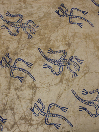 Beige Blue Hand Block Printed Cotton Cambric Fabric Per Meter - F0916127