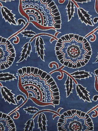 Indigo Brown Black Ivory Ajrakh Hand Block Printed Cotton Blouse Fabric - BPA065