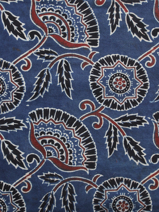 Indigo Brown Black Ivory Ajrakh Hand Block Printed Cotton Blouse Fabric - BPA065