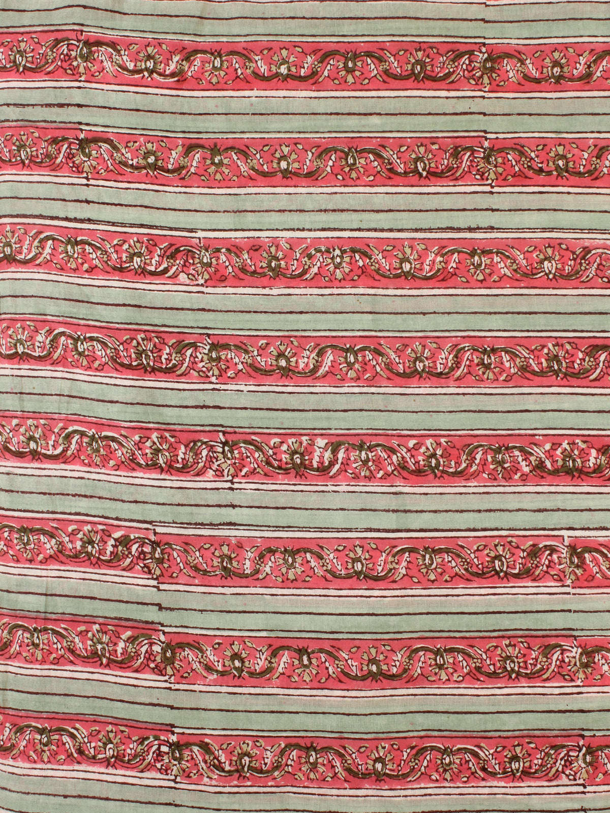 Green Pink Hand Block Printed Cotton Fabric Per Meter - F001F2198