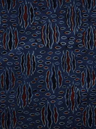 Indigo Ivory Black Rust Black Ajrakh Hand Block Printed Cotton Blouse Fabric - BPA041