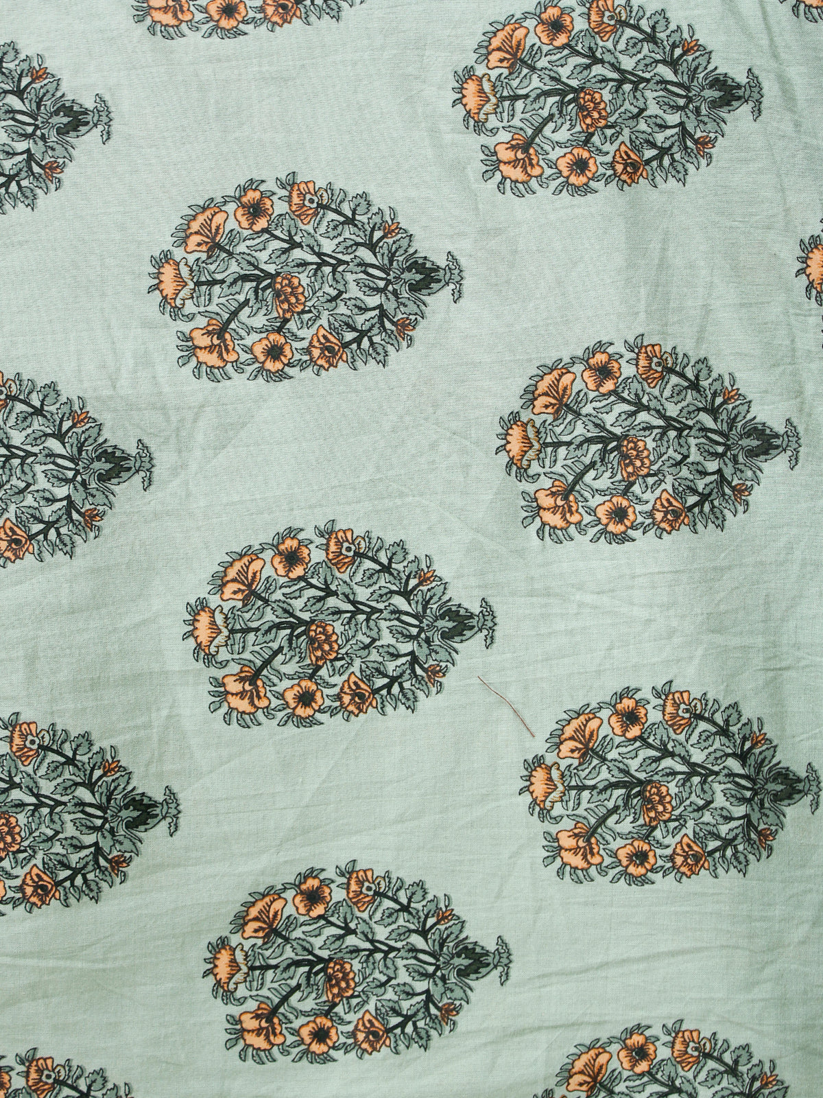 Persian Green Yellow Gray Hand Block Printed Cotton Fabric Per Meter - F001F1864