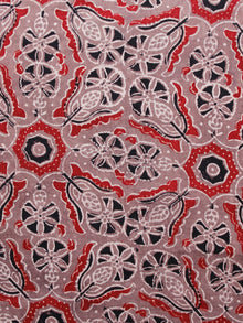 Light Brown Black Red Ivory Ajrakh Hand Block Printed Cotton Fabric Per Meter - F003F1616