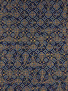 Indigo Grey Orange Ajrakh Printed Cotton Fabric Per Meter - F0916711