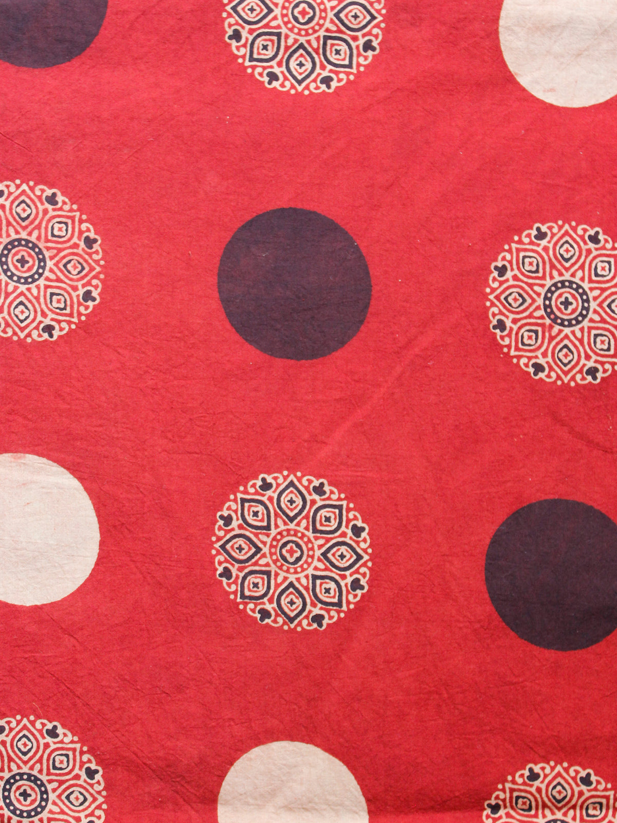 Orange Black Ivory Ajrakh Hand Block Printed Cotton Fabric Per Meter - F003F1544