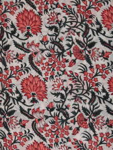 White Coral Green Hand Block Printed Cotton Fabric Per Meter - F001F2363
