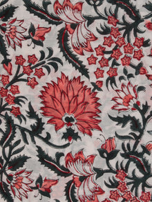 White Coral Green Hand Block Printed Cotton Fabric Per Meter - F001F2363