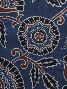 Indigo Brown Black Ivory Ajrakh Hand Block Printed Cotton Blouse Fabric - BPA065