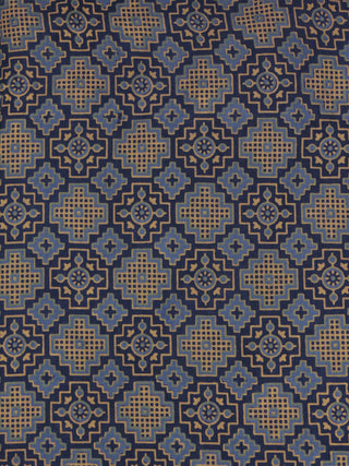 Indigo Grey Orange Ajrakh Printed Cotton Fabric Per Meter - F0916711