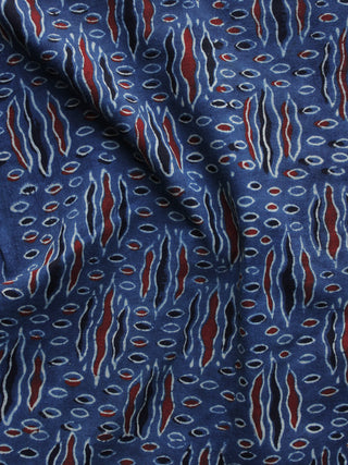 Indigo Ivory Black Rust Black Ajrakh Hand Block Printed Cotton Blouse Fabric - BPA041