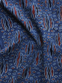 Indigo Ivory Black Rust Black Ajrakh Hand Block Printed Cotton Blouse Fabric - BPA041