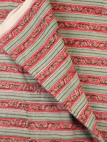 Green Pink Hand Block Printed Cotton Fabric Per Meter - F001F2198