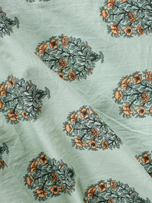 Persian Green Yellow Gray Hand Block Printed Cotton Fabric Per Meter - F001F1864