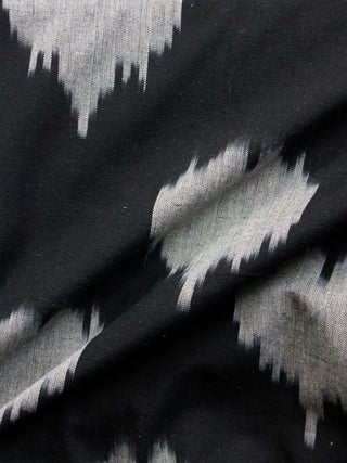 Black Grey Pochampally Hand Woven Ikat Cotton Fabric Per Meter - F002F1442