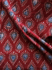 Red Light Blue Peach Black Ajrakh Hand Block Printed Cotton Blouse Fabric - BPA0144