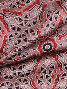 Light Brown Black Red Ivory Ajrakh Hand Block Printed Cotton Fabric Per Meter - F003F1616