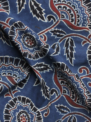 Indigo Brown Black Ivory Ajrakh Hand Block Printed Cotton Blouse Fabric - BPA065