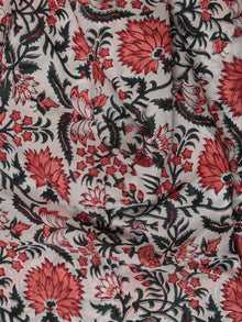 White Coral Green Hand Block Printed Cotton Fabric Per Meter - F001F2363