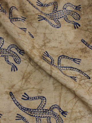 Beige Blue Hand Block Printed Cotton Cambric Fabric Per Meter - F0916127