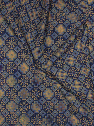 Indigo Grey Orange Ajrakh Printed Cotton Fabric Per Meter - F0916711