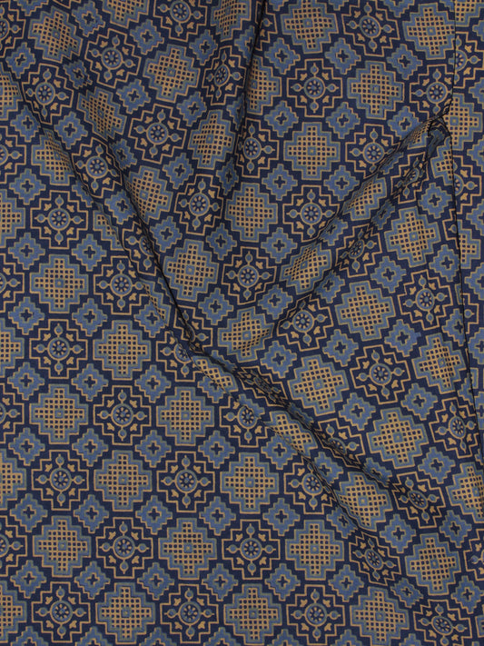 Indigo Grey Orange Ajrakh Printed Cotton Fabric Per Meter - F0916711