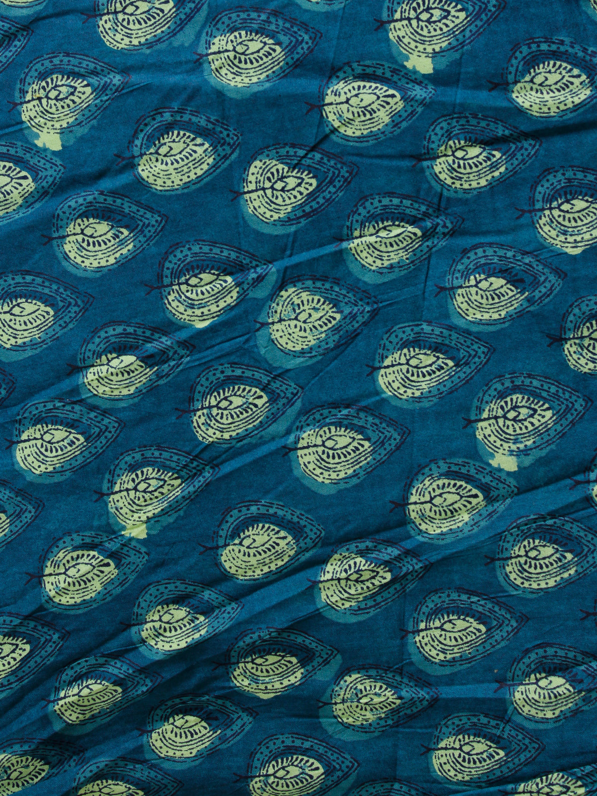 Indigo Green Hand Block Printed Cotton Fabric Per Meter - F001F1865