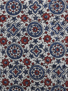 Ivory Red Blue  Ajrakh Printed Cotton Fabric Per Meter - F003F1198