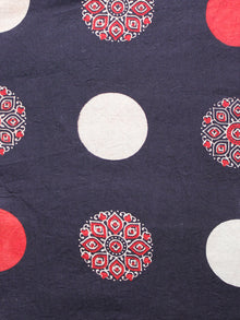 Indigo White Red Ajrakh Hand Block Printed Cotton Fabric Per Meter - F003F1545