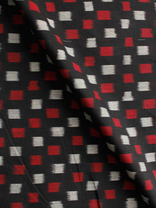 Black Red Grey Pochampally Hand Weaved Ikat Mercerised Cotton Fabric Per Meter - F002F1986