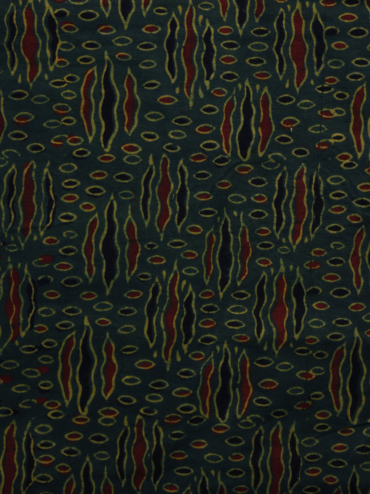 Green Yellow Black Rust Ajrakh Hand Block Printed Cotton Blouse Fabric - BPA042