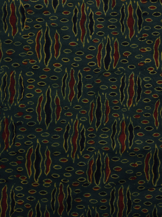 Green Yellow Black Rust Ajrakh Hand Block Printed Cotton Blouse Fabric - BPA042