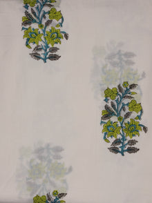 White Green Grey Hand Block Printed Cotton Fabric Per Meter - F001F2033