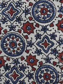 Ivory Red Blue  Ajrakh Printed Cotton Fabric Per Meter - F003F1198