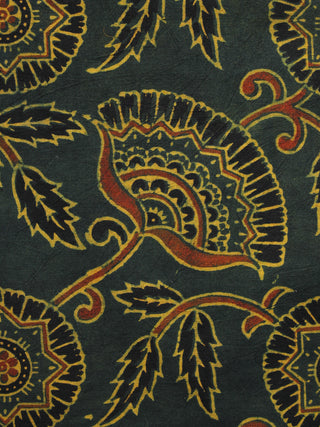 Green Black Yellow Rust Ajrakh Hand Block Printed Cotton Blouse Fabric - BPA066