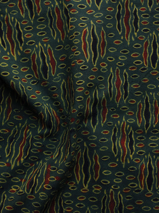Green Yellow Black Rust Ajrakh Hand Block Printed Cotton Blouse Fabric - BPA042