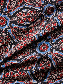 Black Red Ivory Blue Ajrakh Hand Block Printed Cotton Fabric Per Meter - F003F1615