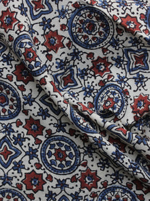Ivory Red Blue  Ajrakh Printed Cotton Fabric Per Meter - F003F1198