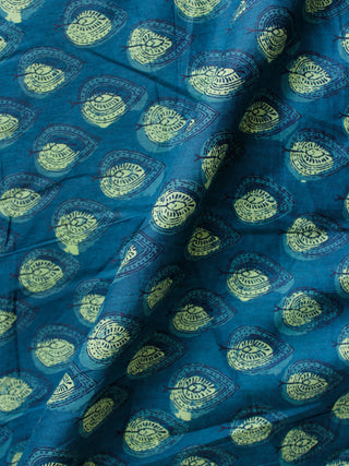 Indigo Green Hand Block Printed Cotton Fabric Per Meter - F001F1865