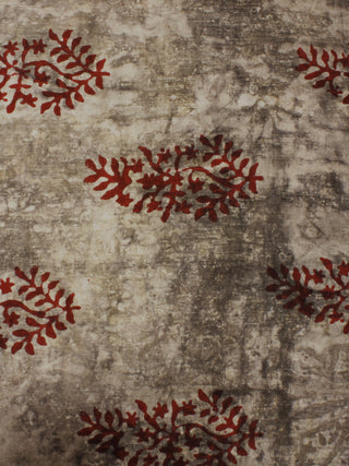 Beige Red Hand Block Printed Cotton Cambric Fabric Per Meter - F0916125