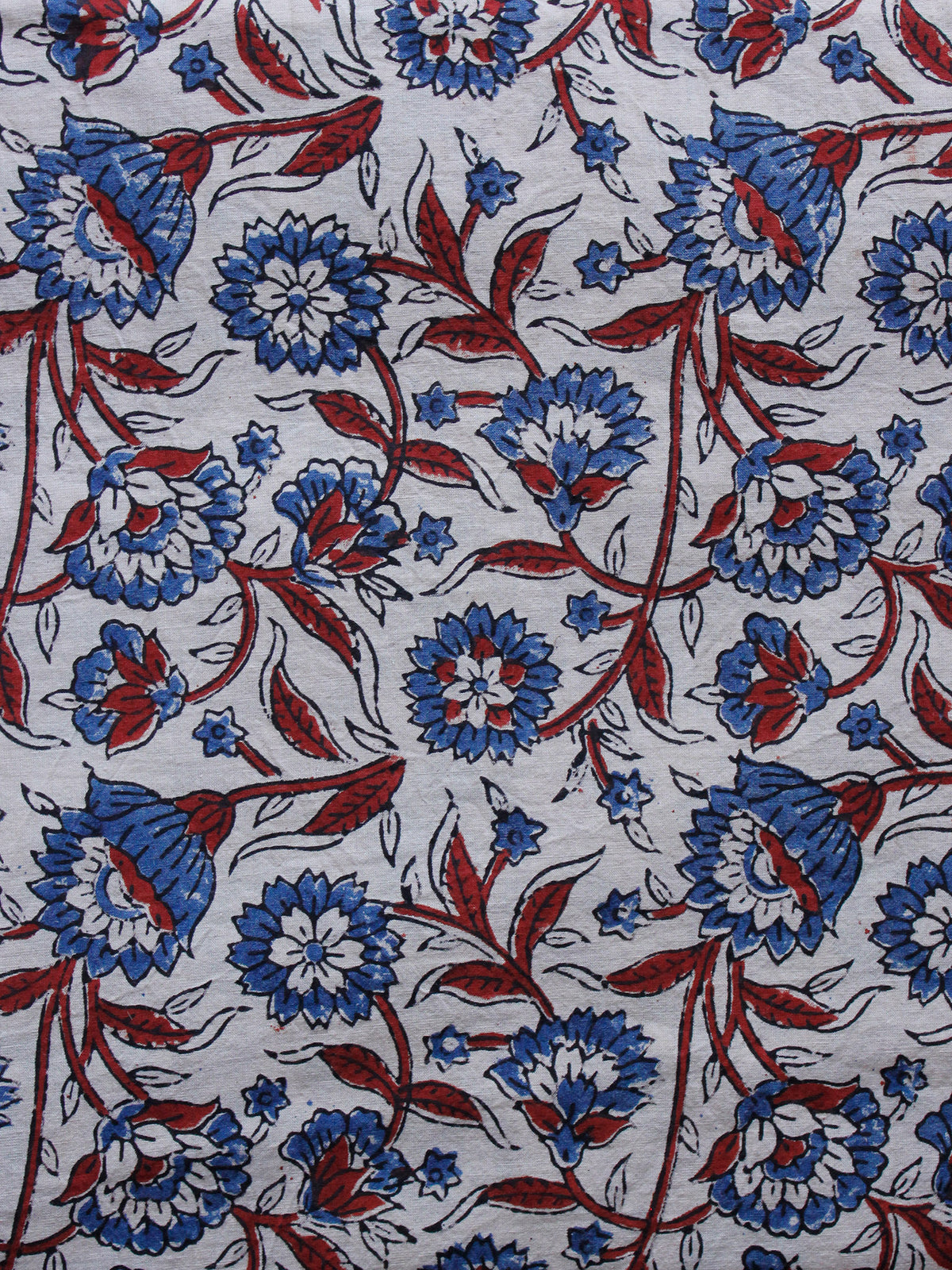 Ivory Red Blue Ajrakh Hand Block Printed Cotton Blouse Fabric - BPA0145