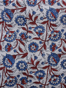 Ivory Red Blue Ajrakh Hand Block Printed Cotton Blouse Fabric - BPA0145